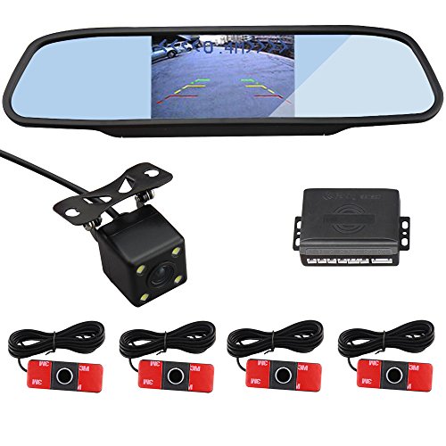 CAR ROVER Car Rear View Camera With 4.3 Inch Back View Mirror Monitor With Visible Original Flat Effect Parking Sensor 4 Black Sensors