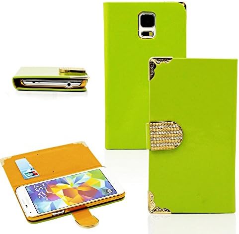 myLife Semi Gloss Lime Honeydew Green And Gold - Luxury Design - Koskin Faux Leather (Card, Cash and ID Holder + Magnetic Detachable Closing) Slim Wallet for NEW Galaxy S5 (5G) Smartphone by Samsung (External Rugged Synthetic Leather With Magnetic Clip + Internal Secure Snap In Hard Rubberized Bumper Holder)