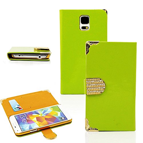 myLife Semi Gloss Lime Honeydew Green And Gold - Luxury Design - Koskin Faux Leather (Card, Cash and ID Holder + Magnetic Detachable Closing) Slim Wallet for NEW Galaxy S5 (5G) Smartphone by Samsung (External Rugged Synthetic Leather With Magnetic Clip + Internal Secure Snap In Hard Rubberized Bumper Holder)