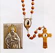 Specialty Rosary - St. Jude Rosary and Plaque Set - 4mm Wood Beads - 22in. Chain - IMPORTED FROM ITALY