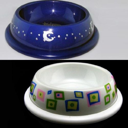 Pet Dog Cat Round Plastic Dish Food Water Bowl Feeder