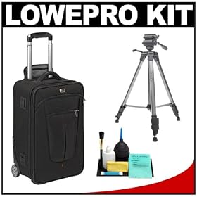 Lowepro Pro Roller x200 Digital SLR Camera Bag/Backpack Case With Wheels (Black) + Tripod + Accessory Kit for Canon Rebel XSi, XS, T1i, T2i, EOS 50D, 5D, 7D, Nikon D3000, D5000, D40, D60, D90, D300, D300s, Olympus Evolt E-30, E-450, E-520, E-620, and Sony Alpha A230, A330, A380, A450, A500, A550, A850