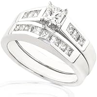 7/8ctw Princess Cut Diamond Wedding Ring Set in 14K White Gold (HI/I1)