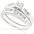 7/8ctw Princess Cut Diamond Wedding Ring Set in 14k White Gold (HI/I1)