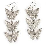 510LwV 7QjL. SL160  Silver Tone Crystal Butterfly Drop Earrings   7.5cm Drop