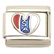 Enamel USA Heart Italian Charm Stainless Steel 9mm