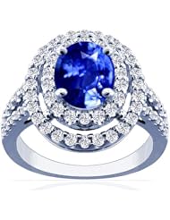 18K White Gold Oval Cut Blue Sapphire Ring With Sidestones (GIA Certificate)