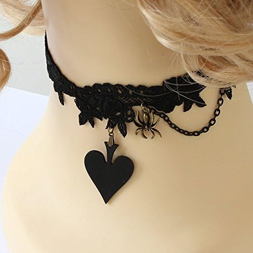Lace Living Fashion Sexy Lolita Black Lace Velvet Choker Necklace Heart Love Spade Spider Pendant Necklace