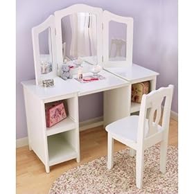 KidKraft Deluxe Vanity and Chair Set - 13018 (White Pink) (46H x 16W x 41D) by KidKraft