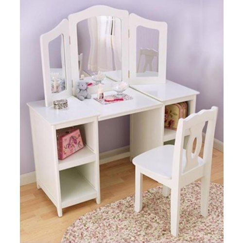 KidKraft Deluxe Vanity & Chair Set - 13018 White/Pink 46H x 16W x 41D