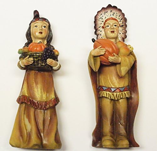 Set of 2 Mini Resin American Indians, Thanksgiving Decoration, Fall Decoration Autumn Decoration, 4"