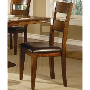 Set of 2 Dining Chairs with Upholstered Seat in Dark Oak Finish