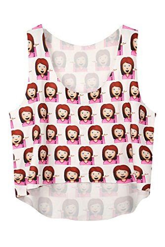 Happy Sailed Women's Modern Print Lady First Emoji Crop Tank Top