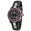 Oniss #ON8890-L Women's Stainless Steel Trim Baguette Crystal Black Ceramic Watch