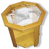 Glass Top Octagon End Table - Solid Oak, Fully Assembled - Dog and Pheasant Art Etching