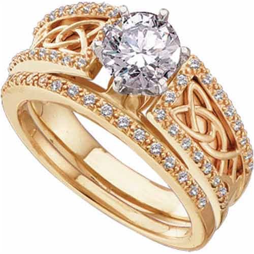 14Kt Dazzling Yellow Gold Wedding Ring Set, Semi-Mount (Center stone is not included)