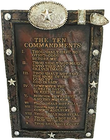 LGC Western 10 Commandments Rustic Plaque Silver Concho Prayer Buckle Design