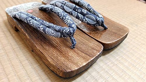Japanese Zori, Solid Kiri Wood, Blue Ribbon. Floral. American Size 10.