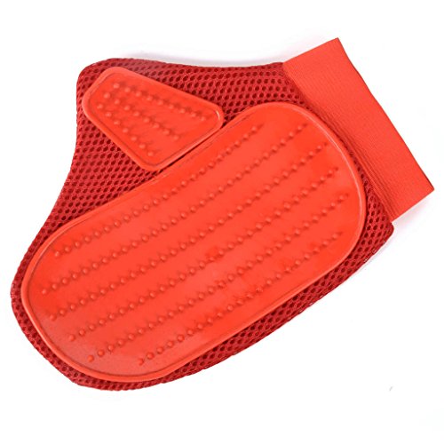 Newcomdigi Grooming Glove for Dog&Cat,Two-sided Massage Gloves Pet,Hair Remover from Furniture or Bed,Soft Rubber Gentle Groomer and Your Pet Will Love Grooming,RED
