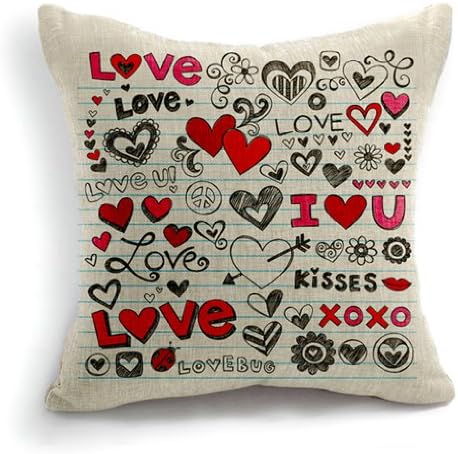 Love and Heart Shape Cotton Linen Retro Home Decorative Throw Pillow Cover Cushion Case