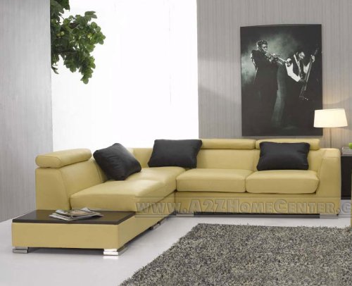 Brilliant Ultra Modern Yellow Leather Sectional Sofa with Tilting Headrests
