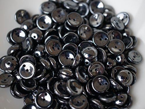 30pcs PIGGY -Czech Glass Two-Holes Pressed Beads, Dome-shaped 4x8 mm Jet Hematite