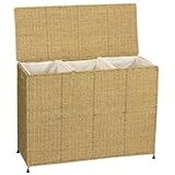 IMAGE OF Hamper Seagrass 3-Bin Sorter Removable Canvas Bags & Casters - Household Essentials #ML-6445