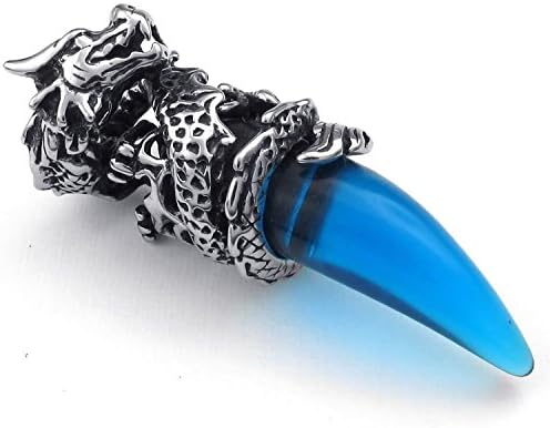 Mygoodie Jewelry Mens Gothic Dragon Tooth Rhinestone Stainless Steel Pendant Necklace, Blue, 18-26 inch Chain