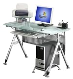Deluxe Ergonomic Clear Tempered Glass Computer Desk