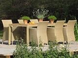Ambiente: 6 Sessel + 2 Tische mit Teak, Alu + Geflecht, natur