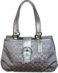 Coach Soho Metallic Signature East West Tote Satchel Bag 18912 Light Grey/Silver