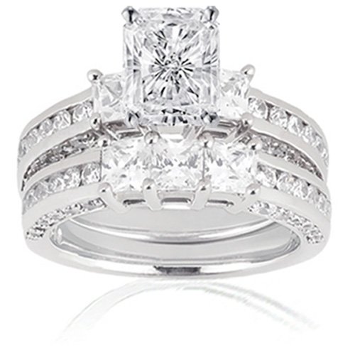 3 Ct Radiant Cut 3 Stone Diamond Bridal Rings Set SI1-I