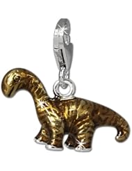 SilberDream Charm dinosaur brown enameled, 925 Sterling Silver Charms Pendant with Lobster Clasp for Charms Bracelet, Necklace or Earring FC826N