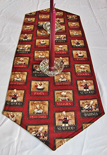 Fat Chef Table Runner (13" x 24") Custom-Made Red W/Italian Chef Motif Straight or Pointed Ends