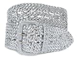 Ladies Hand Made Metallic Woven three inches Wide Braided Square buckle Belt Size: S/M - 38 END-TO-END Color: Silver