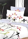 4-pc Beautiful White Floral Satin Drill Duvet Cover Bedding Set Full / Quee ....