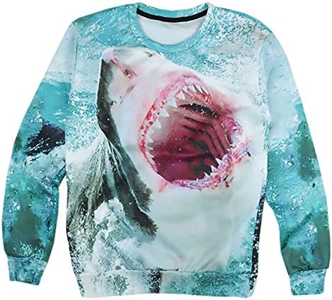 Unisex Hipster Sweater a large Shark Hoodies Pullovers 3D Sweatshirts (L)