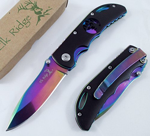 Elk Ridge Rainbow Frame with Black Overlay with Elk Cutout Knife