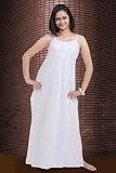 Women's Cotton Full length Sleeveless White Nightgown - Sleepwear with Small Hearts Design