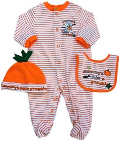Prepare To Scare Infant Boys Orange Mummy's Little Pumpkin Coverall Bib & Hat