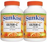 Sunkist Ester-C Chewable Tablets, 250 mg, 2-Count Packages of 60-Count Bottles (Pack of 3)
