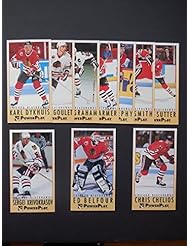 Collectibles: Chicago Blackhawks 1993-94 Fleer Power Play Hockey Team Set (Tall Boys measure 2 1/2 x 5") **RARELY OFFERED IN TEAM SETS**(Bold Color with great action shots) **Ed Belfour, Chris Chelios, Karl Dykhuis, Michael Goulet, Dirk Graham, Sergei Krivokrasov, Steve Larmer, Joe Murphy, Steve Smith, Brent Sutter** - Fleer
