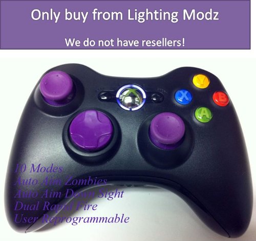 10 Modes! Purple D-pad, Thumb Sticks, Led! Black Xbox 360 Modded Rapid Fire Wireless Controller