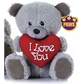23" (59cm) Large Grey Teddy Bear Holding a Red heart with "I Love You" inscribed on it