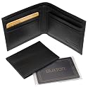 GENUINE BUXTON BLACK DOUBLE STITCHED LEATHER MENS BIFOLD WALLET WITH REMOVABLE SEPARATE LEATHER CREDIT CARD ID CASE NEW IN BOX.