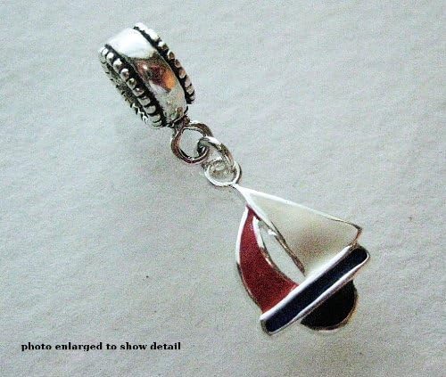 Sailboat, Sterling Silver, Enamel, Charm, Bead,fits European, Large Hole