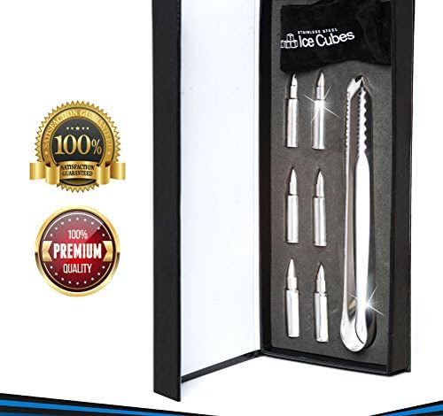 Liquor Bullet Beverage Chillers For The Distinguished Gentleman - Food Grade Stainless Steel - Plus Storage Bag and Tong