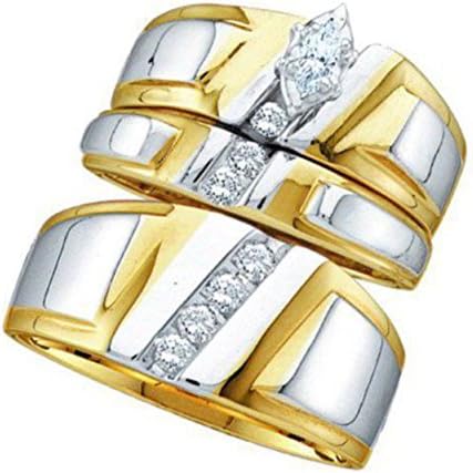 0.25 cttw 10k Yellow Gold Diamond Marquise Bridal Set His and Hers Trio Wedding Ring Sets (Sizes 3-11)