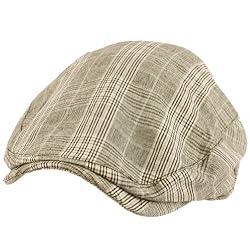 Summer Cotton Plaid Ivy Cabby Flat Cap Hat Gray M/L