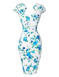 Floral Print Polka Dot Print Cap Sleeves Cotton Cocktail Cutout Vintage Bodycon Dress/Bridesmaid Dress/Party Dress 